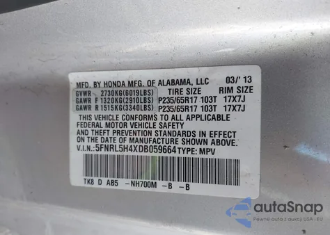 2013 Honda Odyssey Ex z USA, uszkodzony, nr VIN 5FNRL5H4XDB059664